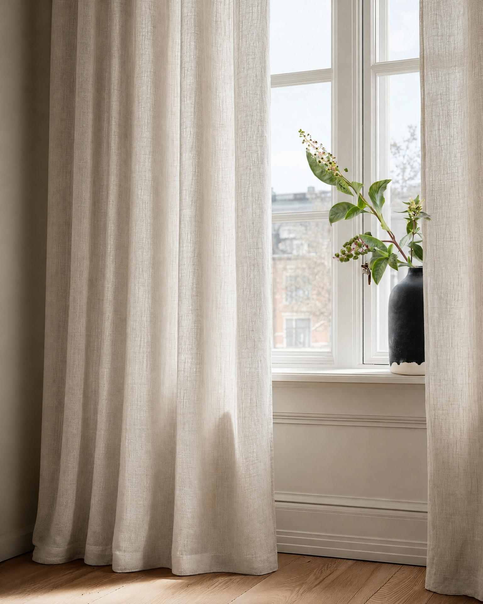 Chalk coloured Linen Curtains with cotton lining. Made of soft Linen Cotton -  Lupe Chalk