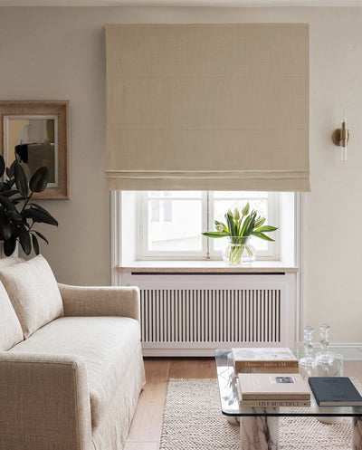Chalk 100% Linen Roman Blind with Blackout lining. Bea Chalk by Ada & Ina Fabrics