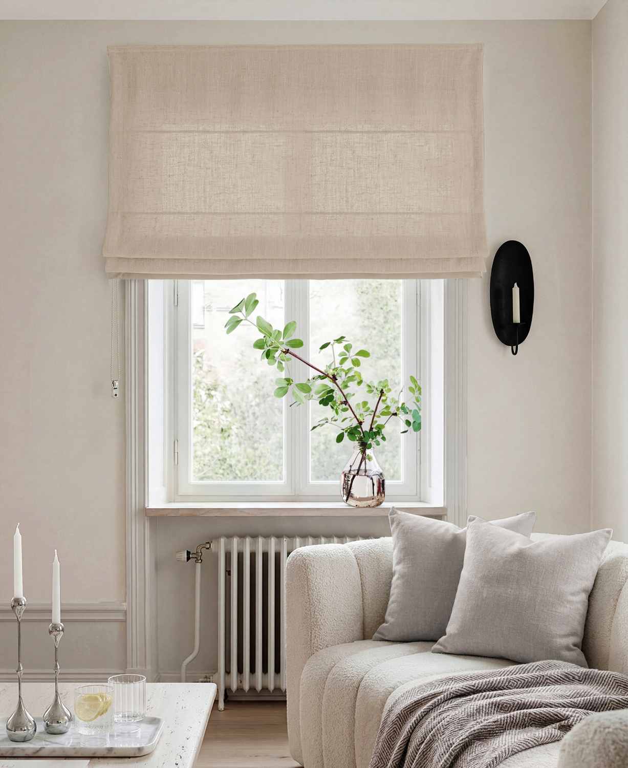 Chalk Linen Roman blind - Cotton lined. Made of pre-washed 100% linen Bianco Chalk by Ada & Ina.