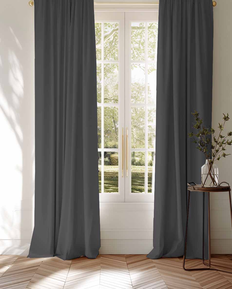 Danila Charcoal, Heavy dark grey 100% cotton fabric for curtains, blinds and upholstery