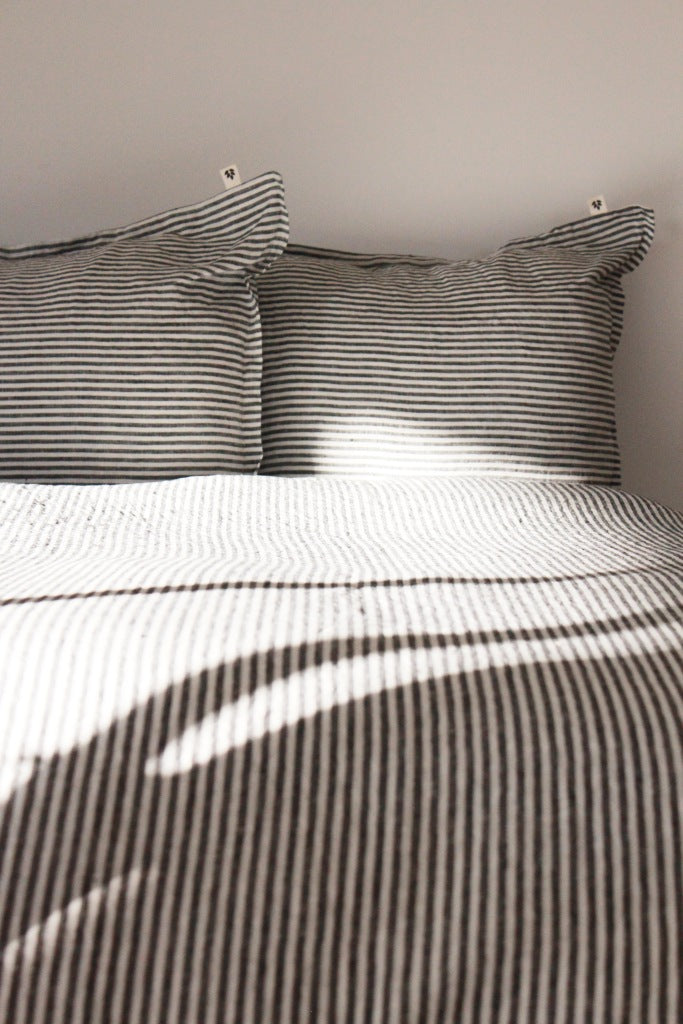 Linen Pillowcase 50x75 cm, Charcoal Stripe