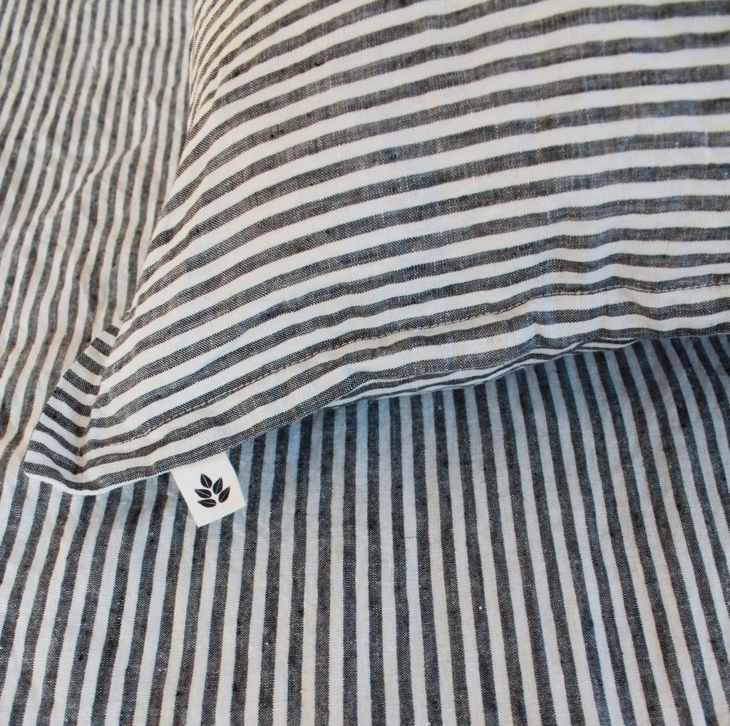 Linen Duvet Cover Super King, Charcoal Stripe