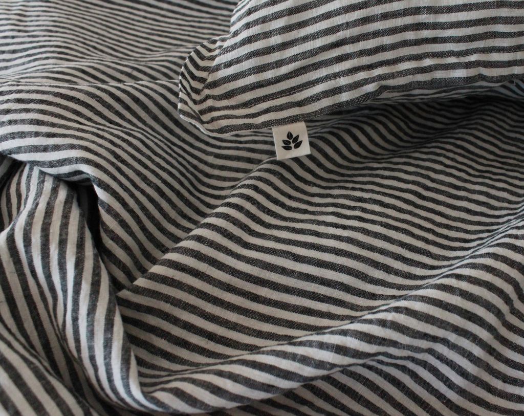 Linen Duvet Cover King, Charcoal Stripe