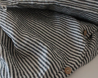 Linen Duvet Cover Double, Linen Bedding Striped, Charcoal Stripe