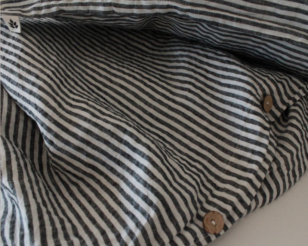 Linen Duvet Cover Super King, Charcoal Stripe