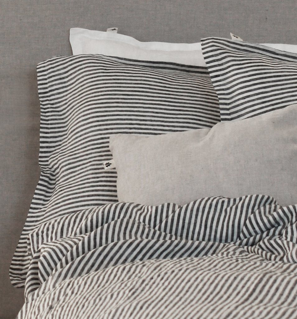 Linen Duvet Cover King, Charcoal Stripe