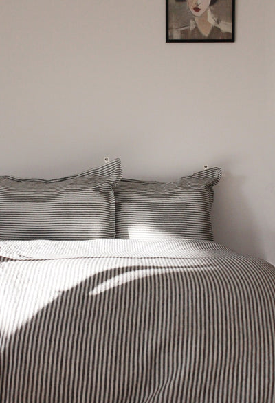 Linen Duvet Cover Double, Linen Bedding Striped, Charcoal Stripe