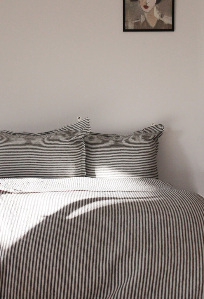 Linen Duvet Cover King, Charcoal Stripe