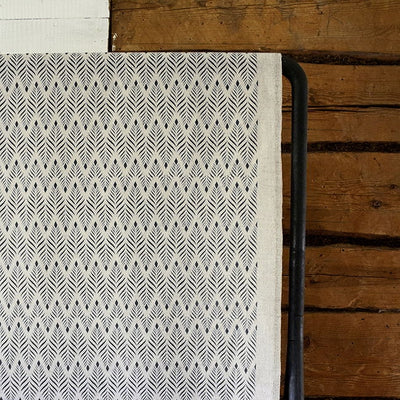 Sylvia Charcoal - Grey abstract print on Natural fabric