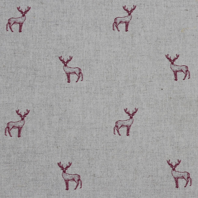 Deer Cherry - Curtain fabric with red pattern of deers