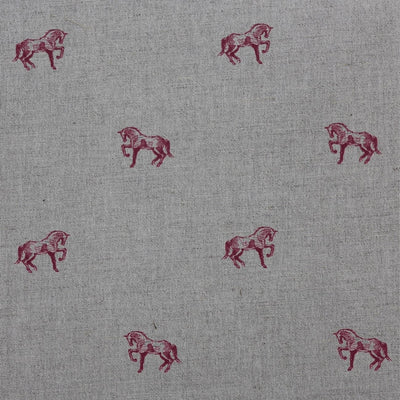 Horse Cherry - Curtain fabric with red pattern of horses