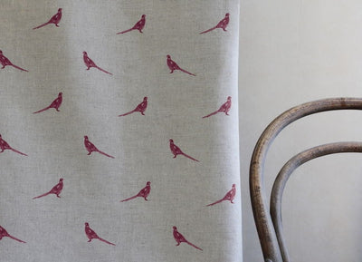 Pheasant Cherry - Curtain fabric with red pattern of pheasants