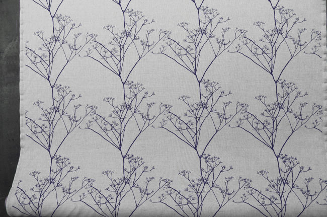 Chervil Deep Blue, Natural fabric with Blue print, repeat