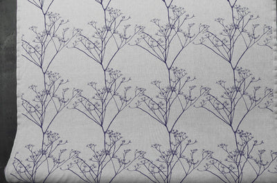 Chervil Deep Blue, Natural fabric with Blue print, repeat