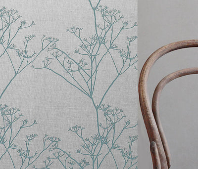 Chervil Jade Mist - Natural fabric with Green-Blue floral print