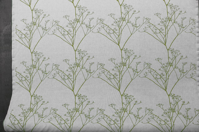 Chervil Leaf, Natural fabric with Green print, repeat