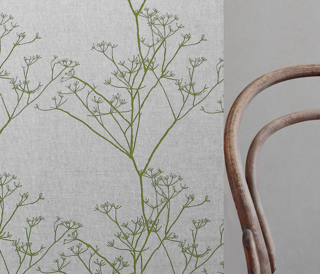 Chervil Leaf, Natural fabric with Green print