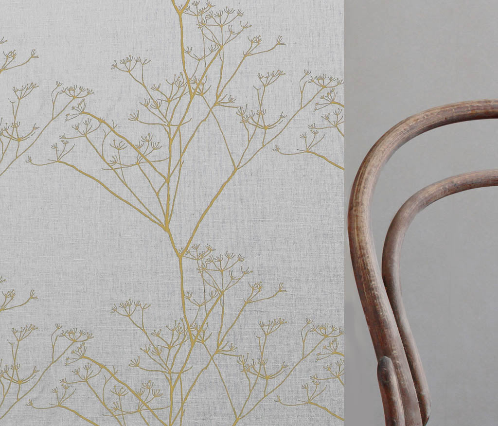 Chervil Mustard, Natural fabric with Dark yellow coloured print