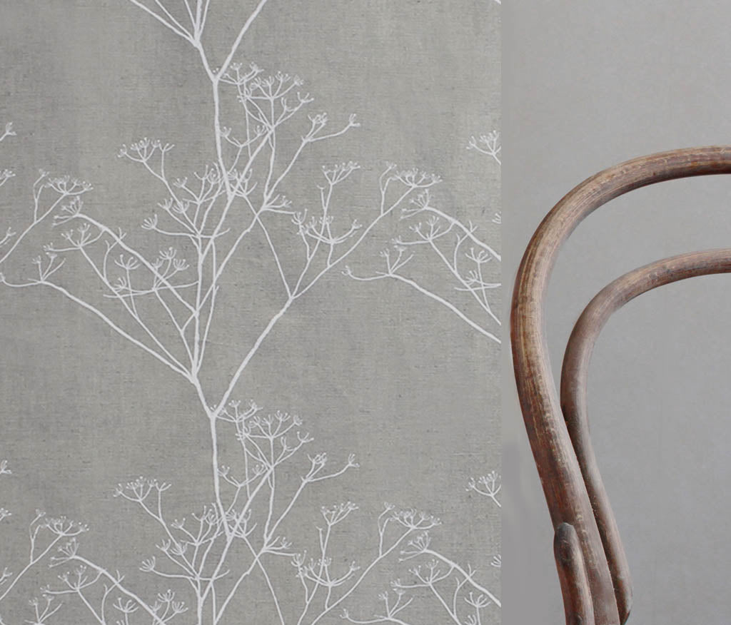 Chervil White - White Chervil pattern on Natural coloured fabric
