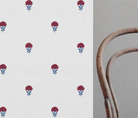 Cheynne Wine Blue- curtain fabric with Red and Blue floral print