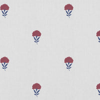 Cheynne Wine Blue- curtain fabric with Red and Blue floral print