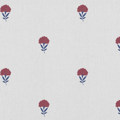 Cheynne Wine Blue- curtain fabric with Red and Blue floral print