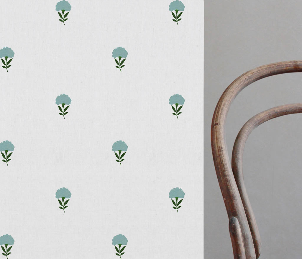 Cheynne Blue Grey - curtain fabric with Blue floral print