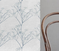 Cicely Agate Blue - White curtain fabric, Blue botanical print