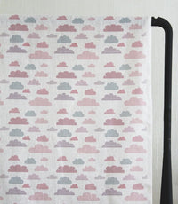 Cloud Dreams Pink - White Linen fabric, Pink cloud pattern - Kids print!