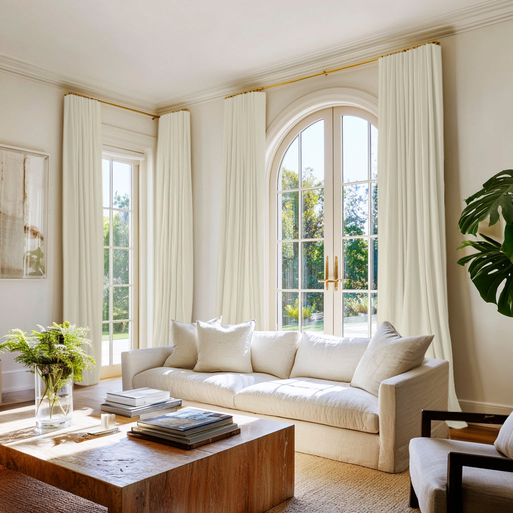 Curtains made of cream coloured cotton fabric Amara Cream