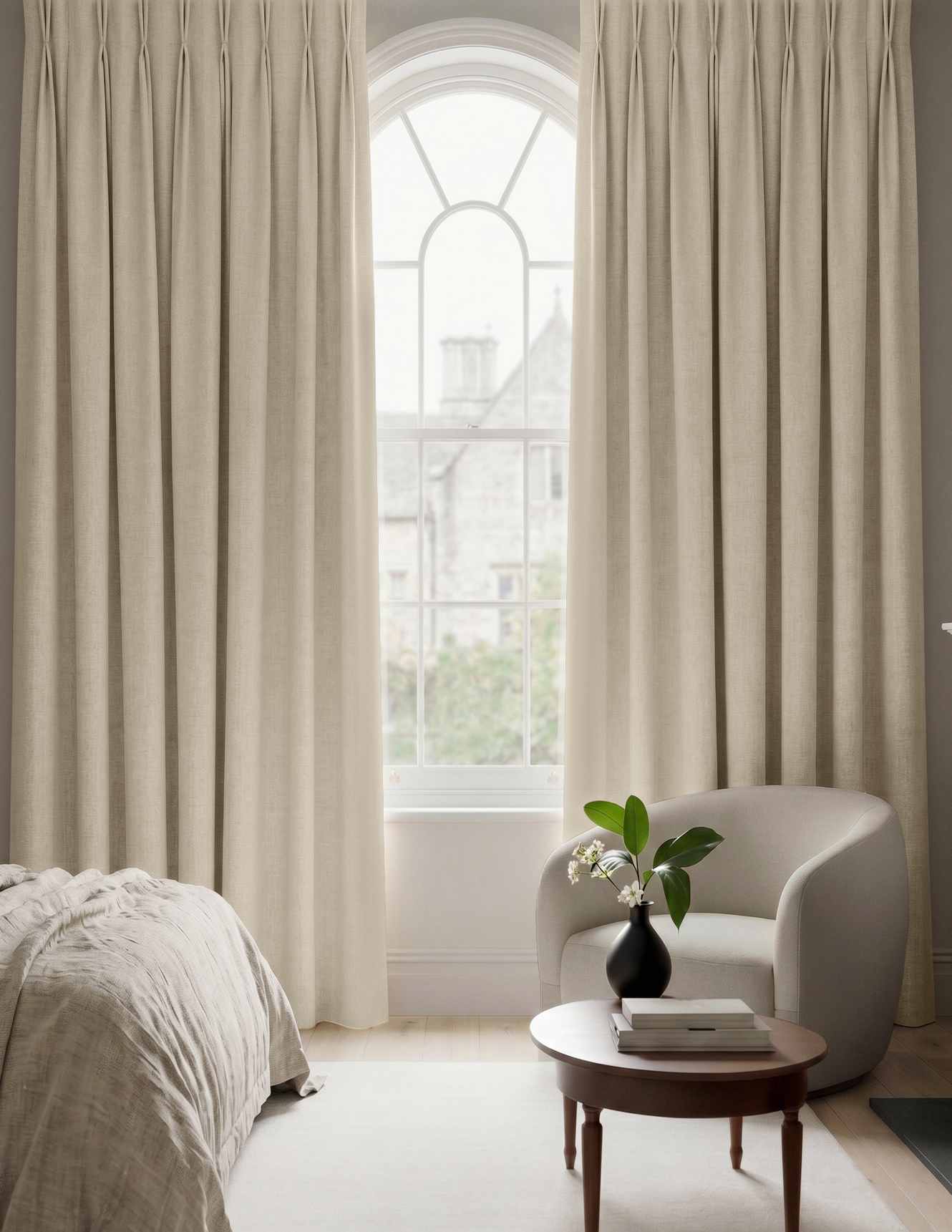 Cream Made to measure linen curtains - Blackout lined 100% linen Pleated heading. Greta Oyster.