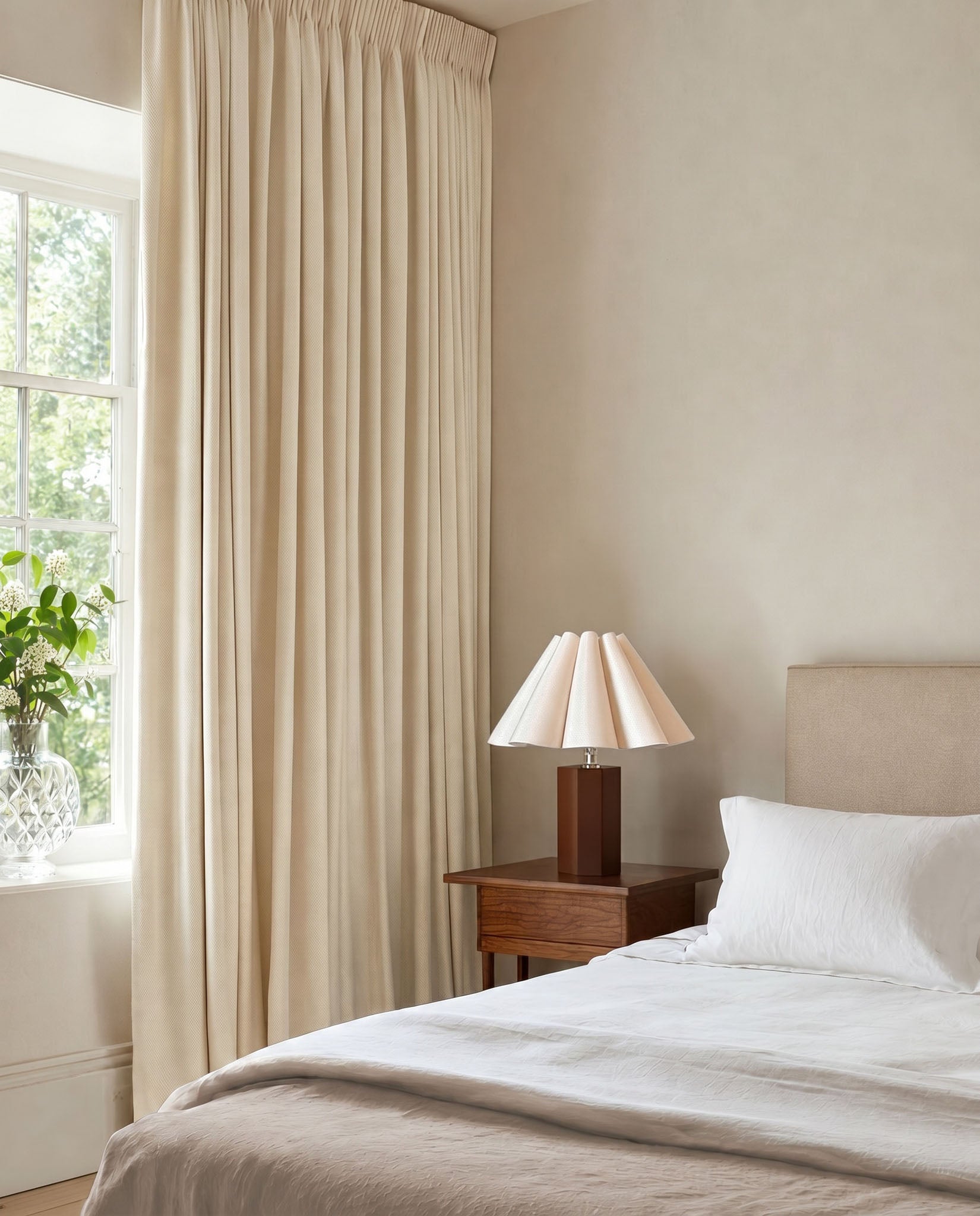 Cream White Blackout Lined Curtains Bedroom