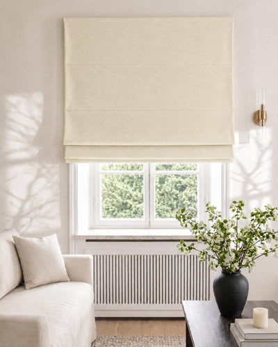 Cream White Blackout Lined Roman Blinds Living Room