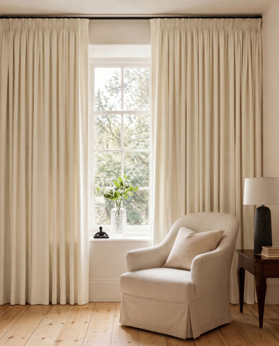 Cream White Blackout Lined Curtains Living Room