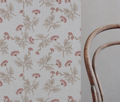Emmy Crimson Red - Natural fabric with botanical Red and Brown print