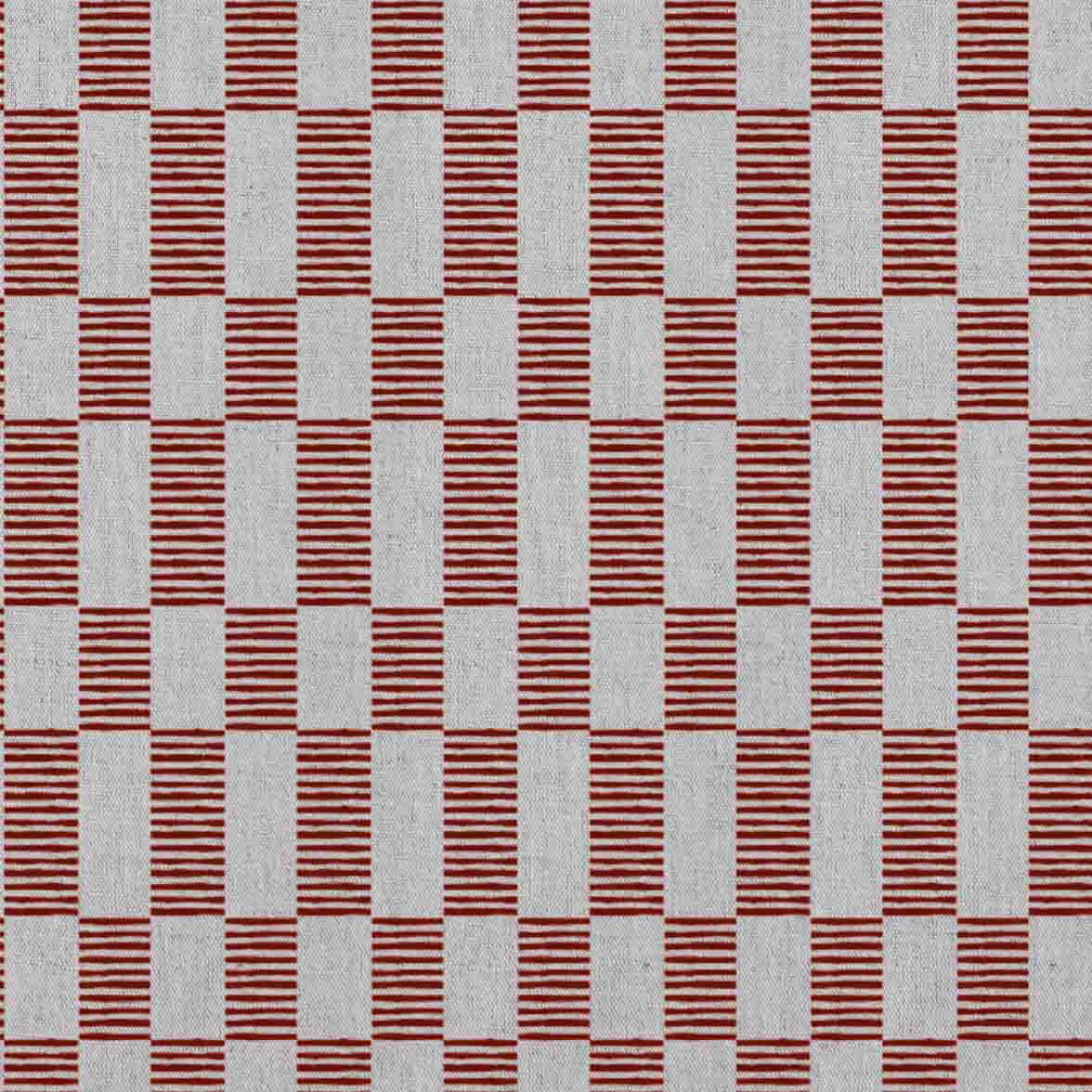 Sunni Crimson Red - Natural curtain fabric with Red Checkered print