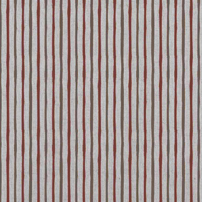 Evelina Crimson Red - Natural curtain fabric with Red and Brown Striped print