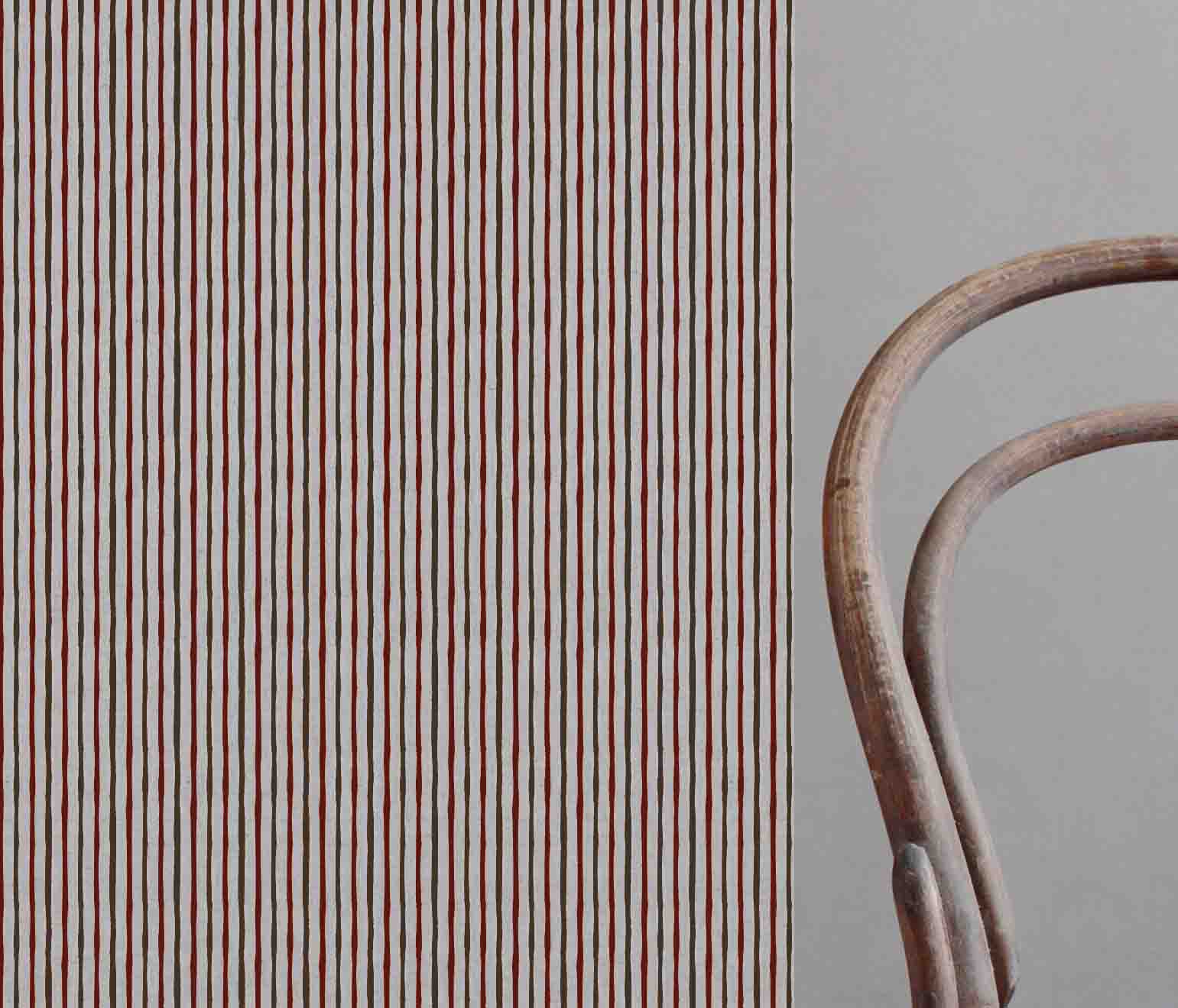 Evelina Crimson Red - Natural curtain fabric with Red and Brown Striped print