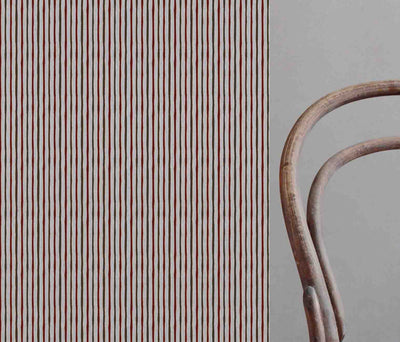 Evelina Crimson Red - Natural curtain fabric with Red and Brown Striped print