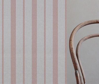 Brea Crimson Red - Natural fabric with Striped Red print
