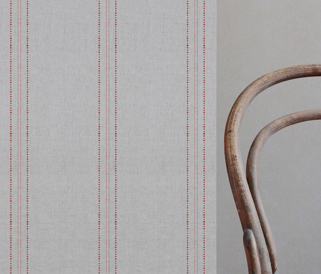 Reyna Crimson Red - Natural fabric with Dotted Striped Red print