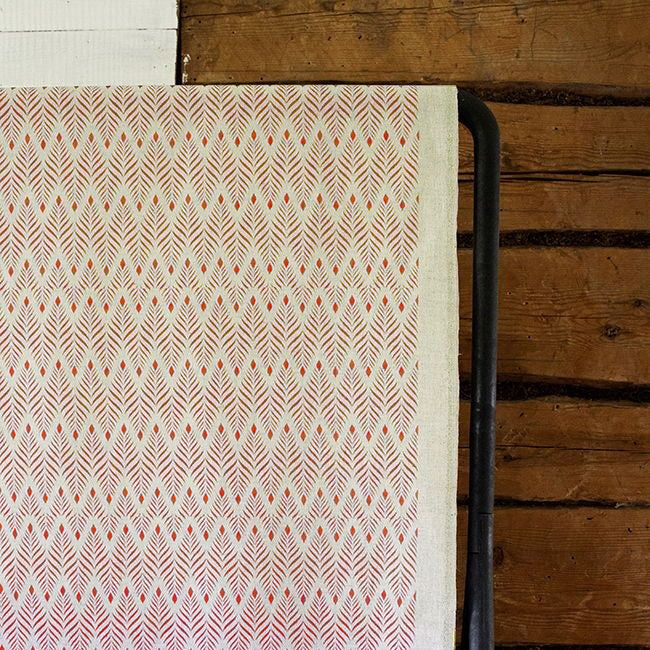 Sylvia Crimson Red - Red abstract print on Natural fabric