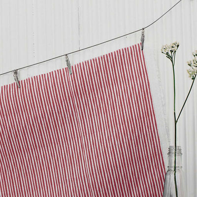 Maisa Crimson Red - Linen curtain fabric, Red stripes