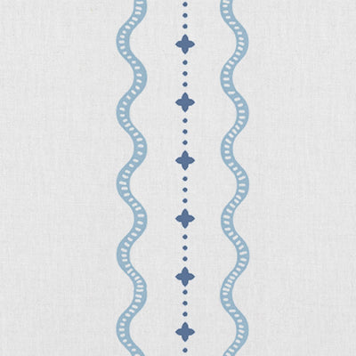 Daphne Blue-WHT - White fabric with Blue Print. Abstract Print, Linen Mix
