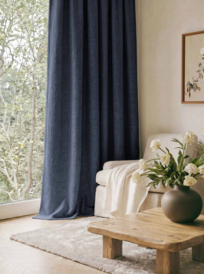 Dark Blue Made to measure linen curtains - Blackout lined heavy Linen curtains. Greta Midnight.