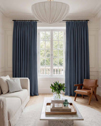 Dark Blue Linen Living room curtains - 100% pre-washed linen. Bianco Navy by Ada & Ina.