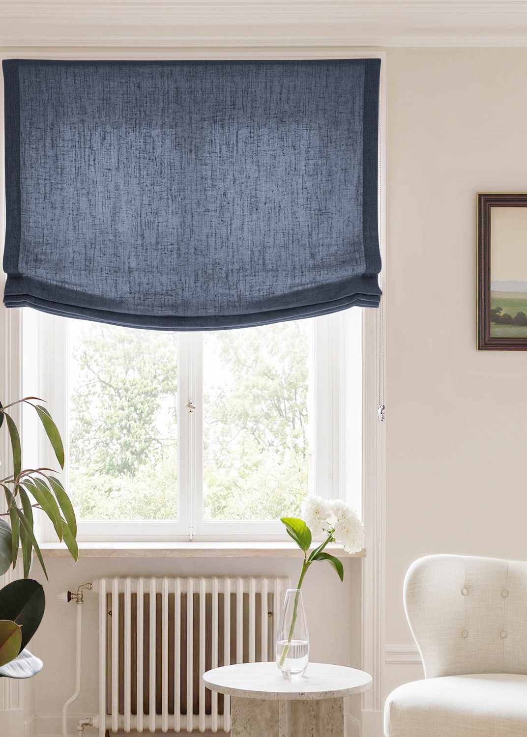 Dark Blue Relaxed linen blind - pre-washed. Bianco Navy by Ada & Ina.