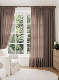 Dark Brown Pleated Linen curtains for Living room. Made of pre-washed linen Bianco Cocoa by Ada & Ina.