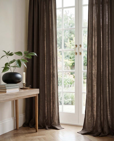 Bea Dark Chocolate - Linen Curtains