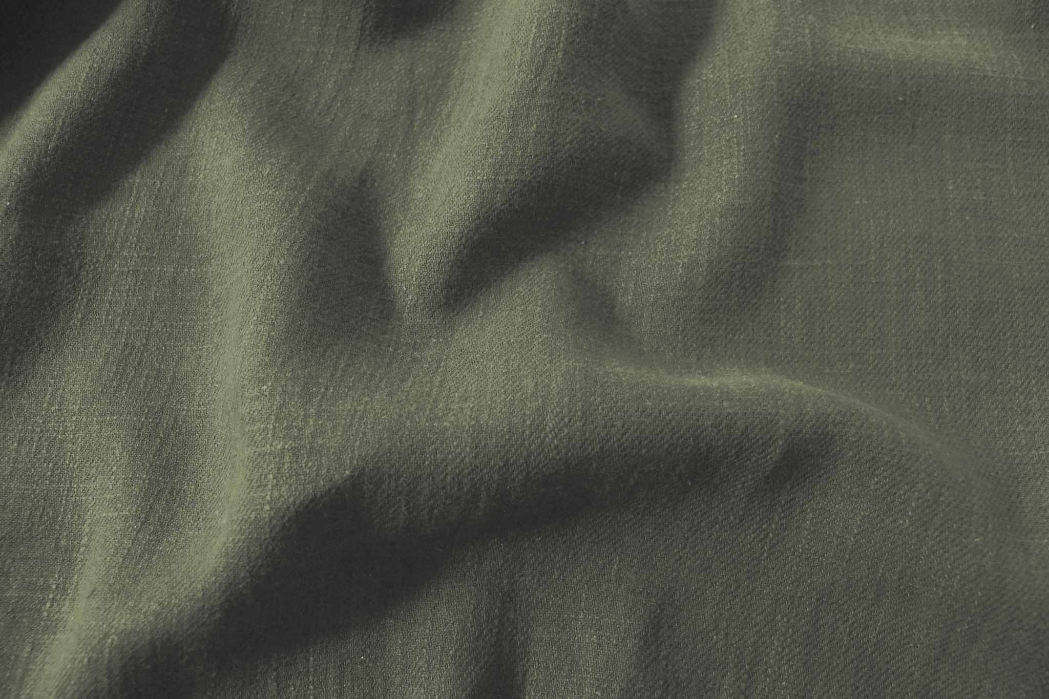 Dark Green Linen Cotton fabric. Very soft - close-up. Enni Moss Green by Ada & Ina